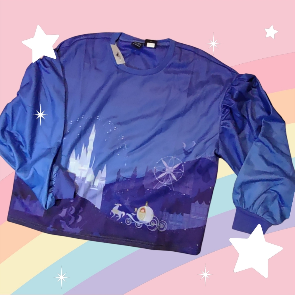 Disney Her Universe Blue Cinderella's Castle Crop Light Sweatshirt Size M
